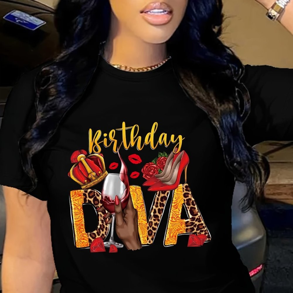 Birthday Diva Letter Print Comfortable Causal Sports T-shirt